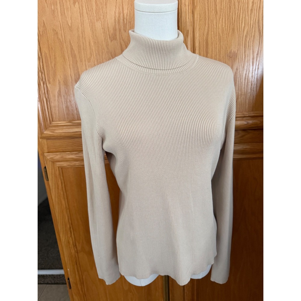 Grace Element Silk Blend Ribbed Turtleneck Sweater Cream Beige XL Womens